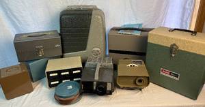 lot 118 image: Vintage Movie Bundle - Wollensak Model 715 8mm, Vintage Kodak 500 Model B, Bell & Howell 1620 Movie Projector, Sawyers View-Master 30 Standard Projector and Realist Vista III Color Slide Projecter