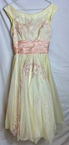 lot 13 image: Vintage Tea Length Embroidered Party Gown Size 9