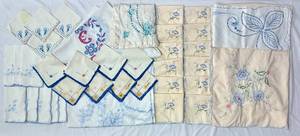 lot 57 image: Vintage Embroidered Linen Bundle - Blue Collection