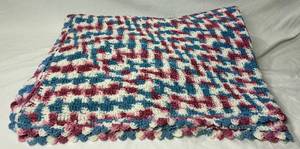 lot 74 image: Crochet Afghan Blanket Ripple Pattern Multi colored 64 x 48