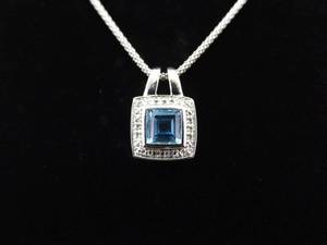 .925 Sterling Silver Diamond Accented Topaz Crystal Pendant Necklace