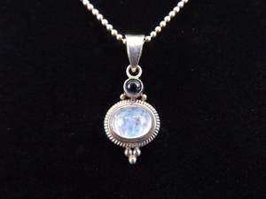 lot 9 image: .925 Sterling Silver Black Sapphire Accented Moonstone Cabochon Pendant Necklace