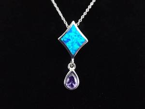 lot 7 image: .925 Sterling Silver Inlayed Opal and Amethyst Pendant Necklace