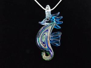 lot 15 image: .925 Sterling Silver Glass Foil Seahorse&nbspPendant Necklace