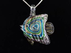 lot 16 image: .925 Sterling Silver Glass Foil Fish Pendant Necklace