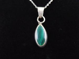 lot 18 image: .925 Sterling Silver Malachite Pendant Necklace