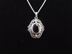 lot 22 image: .925 Sterling Silver Scrolled Art Nouveau Garnet Pendant Necklace