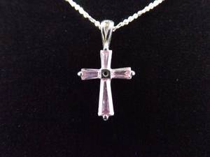 lot 23 image: .925 Sterling Silver Pink Sapphire Crystal Pendant Choker Necklace