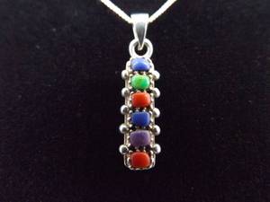 lot 24 image: .925 Sterling Silver Multi Stone Cabochons Pendant Necklace