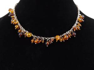 lot 25 image: .925 Sterling Silver Amber Dangles Necklace