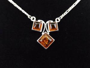 lot 26 image: .925 Sterling Silver Amber Pendant Necklace