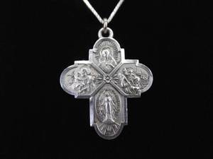 lot 36 image: .925 Sterling Silver 4 Way Devotional ChristianCatholic Medal Pendant Necklace