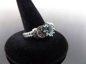 lot 46 image: .925 Sterling Silver Oval Faceted Topaz Crystal Ring Size 8