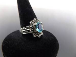 lot 47 image: .925 Sterling Silver Art Nouveau Oval Faceted Topaz Crystal Ring Size 7