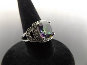 lot 51 image: .925 Sterling Silver Mystic Quartz Crystal Ring Size 5.25