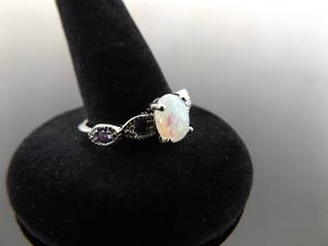 lot 54 image: NEW .925 Sterling Silver Amethyst and Opal Crystal Ring Size 8