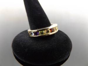 lot 58 image: .925 Sterling Silver Multi Stone Vermeil Band Ring Size 8