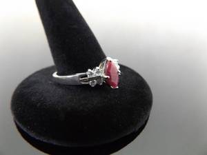 lot 64 image: .925 Sterling Silver Ruby Crystal Marquis Ring Size 8