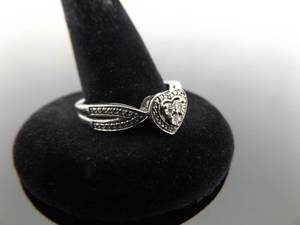 lot 73 image: .925 Sterling Silver Diamond Accented Heart Ring Size 9