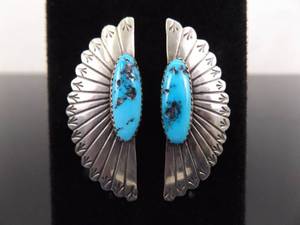 lot 84 image: .925 Sterling Silver Navajo Turquoise Cabochon Post Earrings