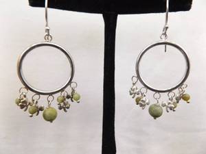lot 89 image: .925 Sterling Silver Sea Foam Green Dangle Hook Hoop Earrings