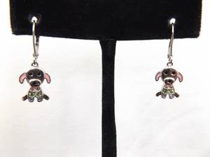NEW .925 Sterling Silver Crystal Puppy Hinged Clasp Dangle Hook Earrings