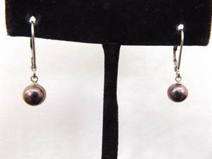 lot 95 image: .925 Sterling Silver Genuine Pearl Hinged Clasp Dangle Hook Earrings