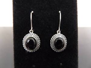 lot 96 image: .925 Sterling Silver Onyx Cabochon Dangle Hook Earrings