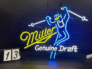 lot 13 image: MGD Miller Genuine Draft downhill skier neon sign, NOS