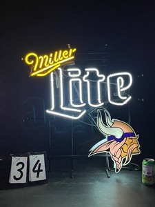 lot 34 image: Miller Lite, MN Vikings NFL football neon sign