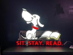 lot 55 image: Dog at the Library, Sit, Stay, Read, LED lit sign