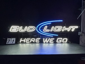 lot 71 image: Large Bud Light logo, Here We Go, neon sign