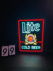 lot 99 image: Miller Lite Cold Beer, light up sign