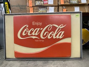 lot 116 image: Large Coca-Cola embossed plastic sign face with metal frame