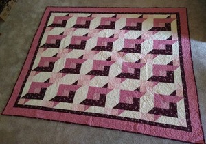 Homemade Maroon & Cream Quilt- Like New