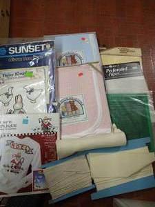 lot 21 image: Baby Crosstitch Patterns, Daisy Kingdom Kit, Blankies, Ribbons & Aida Cloth