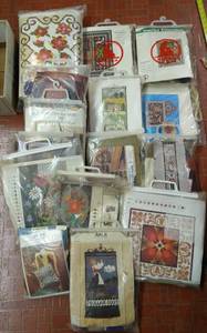 lot 36 image: Large Lot of Vintage AKLE GURO & Swedish Design Needleworking Kits, Inc. Skane Tapestry