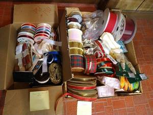 lot 44 image: Two Boxes of Satin & Gifting Ribbons, Trim, Binding, Etc.