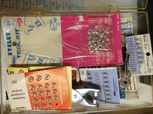 lot 82 image: Notions Hooks, Eyelet Snaps Kit, Buckles, Etc