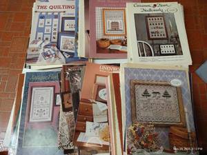 lot 94 image: Many Needlepoint Patterns Samplers, Amish, Antique Country Themes