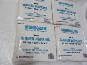 lot 107 image: 500 ct  Monogram White Dinner Napki...