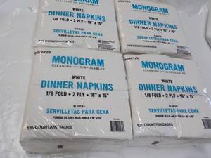 lot 108 image: 500 ct  Monogram White Dinner Napki...