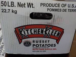 lot 184 image: 50 lb. box Kitchen Kleen Russet Pot...