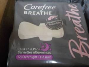 lot 222 image: Carefree Breathe Feminine Pads 8 ct...