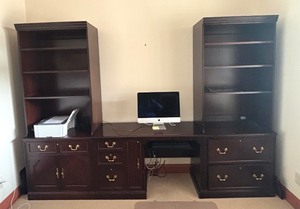 lot 19 image: Hekman Executive Desk with Two Bookcases