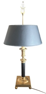lot 32 image: Brass and Black Table Lamp, 31 Inch Tall