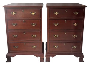 lot 16 image: Pair of Craftique Heirloom Mahogany Bed Side Tables  Pair of Craftique Chippendale Style Mahogany Four Draw Night Stands