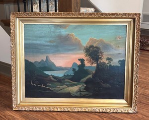 lot 54 image: Framed Landscape Painting with Ornate Frame