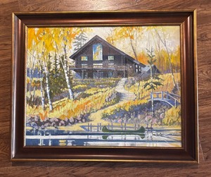 lot 32A image: Cabin by the Lake Original Painting by Ken Morrison
