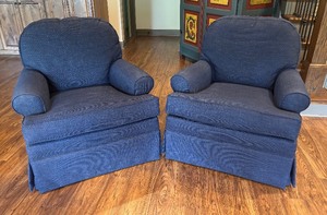 lot 14 image: Pair of Devonshire Transitional Swivel Rocker Armchairs by Ethan Allen